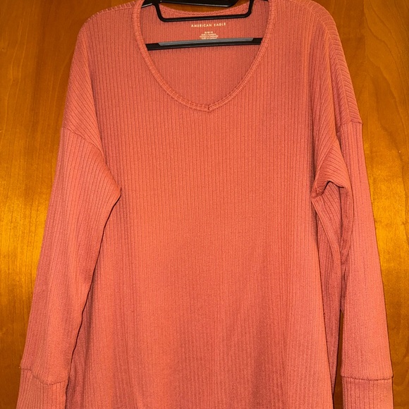 Women's Ribbed Long Sleeve Top - Rust - Picture 6 of 9